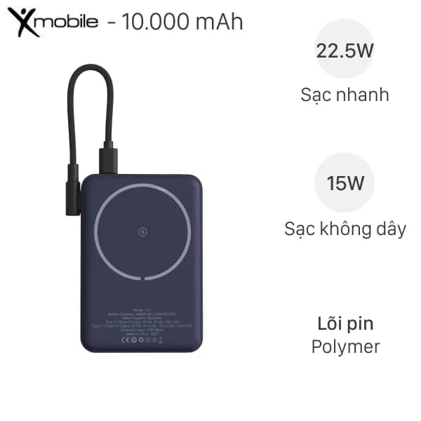 Pin sạc dự phòng Polymer 10000mAh Không dây Magnetic Type C PD 22.5W Xmobile New Power P11 kèm Cáp Type C - Giá rẻ nhất hôm nay - Ảnh 2