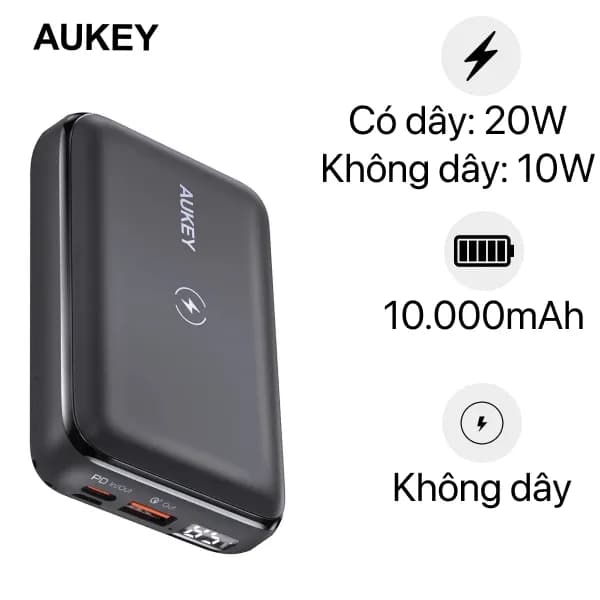 So sánh giá Pin sạc dự phòng Không dây Polymer 10000mAh Type C 20W Aukey PB-MS04 - Xám Đen rẻ nhất? - Ảnh 17