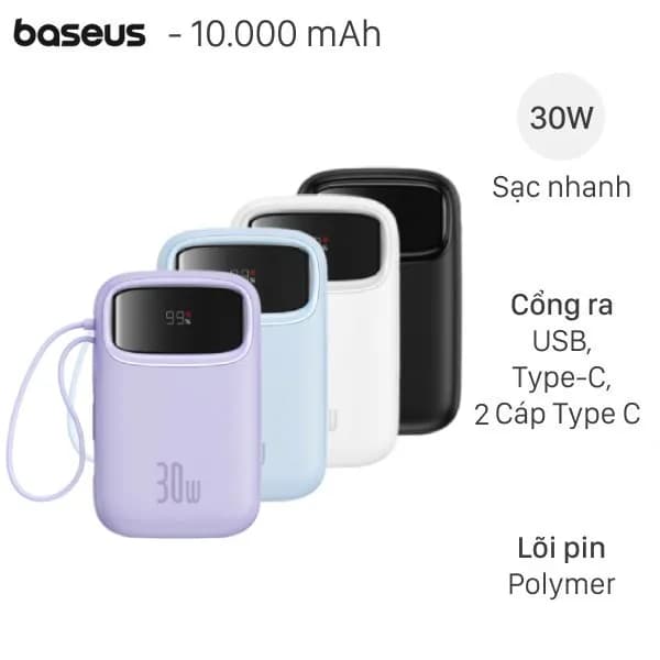 So sánh giá Pin sạc dự phòng Polymer 10000mAh Type C PD 30W Baseus Qpow 2 PPQD4-10C kèm Cáp Type C rẻ nhất?