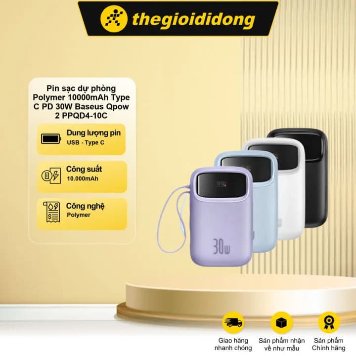 Pin sạc dự phòng Polymer 10000mAh Type C PD 30W Baseus Qpow 2 PPQD4-10C kèm Cáp Type C - Giá rẻ nhất hôm nay - Ảnh 5