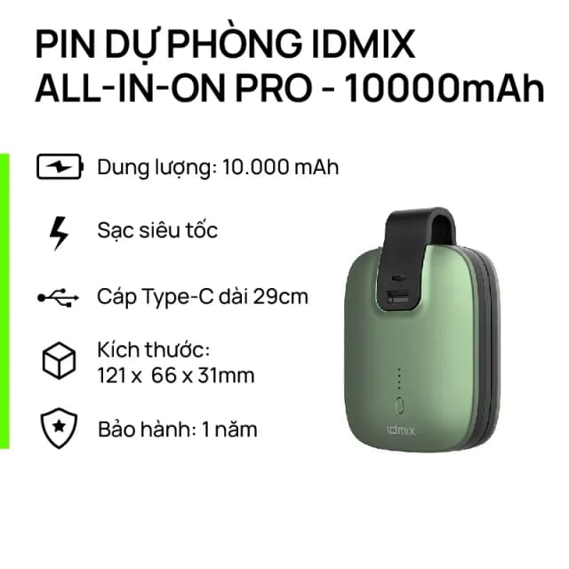 Top 1 so sánh giá Pin sạc dự phòng Polymer 10000mAh Type C PD 36W IDMIX Q10L kèm cáp Type-C - Vàng - Tìm sản phẩm giá rẻ nhất - Ảnh 13