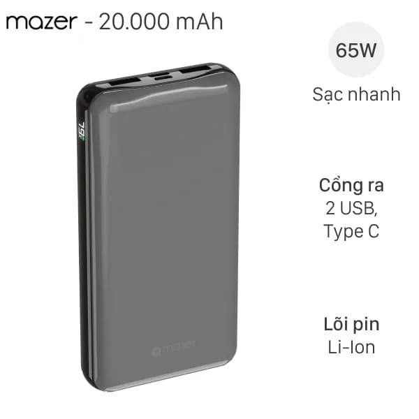 Pin sạc dự phòng Polymer 15000 mAh Type C PD 45W Mazer M-PC45LINK1545-BK - Đen - Giá rẻ nhất hôm nay - Ảnh 6