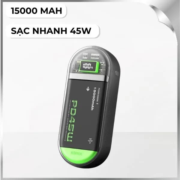 So sánh giá Pin sạc dự phòng Polymer 15000mAh Type C PD QC 45W IDMIX P15CIPRO kèm cáp Lightning và Type-C - Xám rẻ nhất? - Ảnh 2