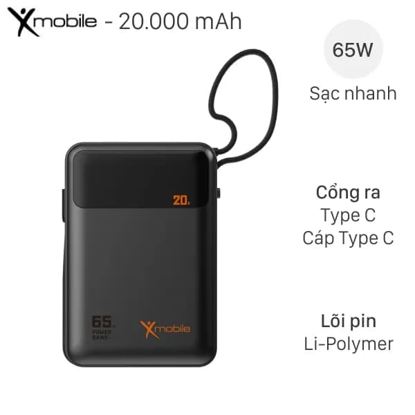 Pin sạc dự phòng Polymer 20000mAh Type C PD 22.5W Xmobile JP312 kèm Cáp Lightning và Type C - Giá rẻ nhất hôm nay - Ảnh 13
