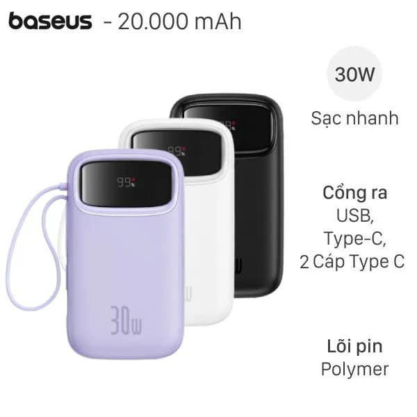 Pin sạc dự phòng Polymer 20000mAh Type C PD 30W Baseus Qpow 2 PPQD4-20C kèm Cáp Type C - Giá rẻ nhất hôm nay - Ảnh 1