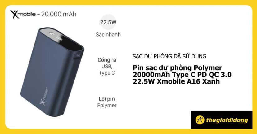 Pin sạc dự phòng Polymer 20000mAh Type C PD QC 3.0 22.5W Xmobile A16 - Giá rẻ nhất hôm nay - Ảnh 4