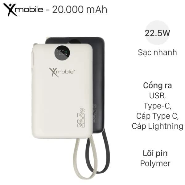 Pin sạc dự phòng Polymer 20000mAh Type C PD QC 3.0 22.5W Xmobile T178BLF tích hợp Adapter sạc - Giá rẻ nhất hôm nay - Ảnh 1