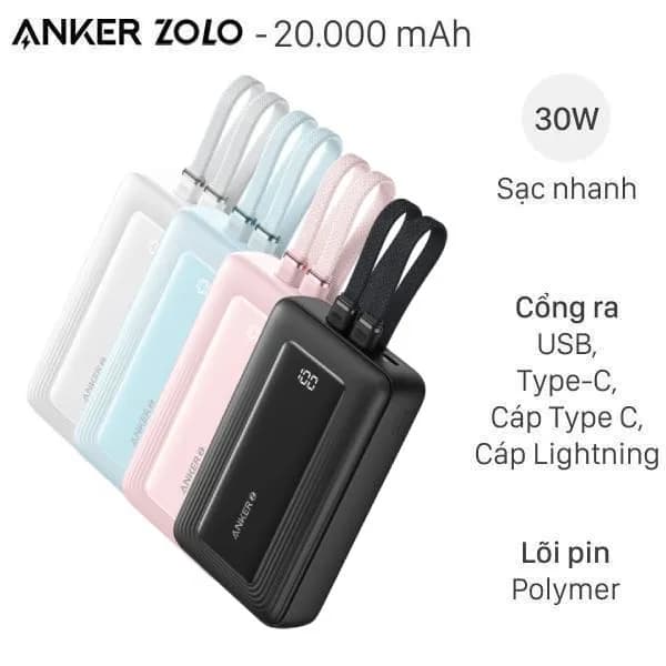 Pin sạc dự phòng Polymer 20000mAh Type C PD QC 3.0 45W Anker Zolo A110M kèm 2 Cáp Type C - Ảnh 12