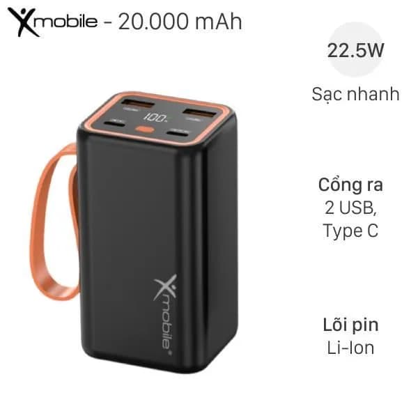 So sánh giá Pin sạc dự phòng Polymer 20000mAh Type C PD QC 3.0 55W Xmobile JP367 kèm Cáp dây rút Type C - Tìm sản phẩm giá rẻ nhất - Ảnh 1