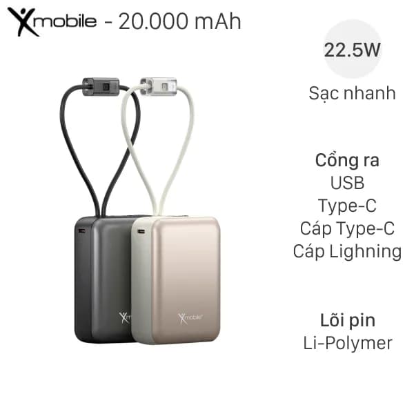 So sánh giá Pin sạc dự phòng Polymer 20000mAh Type C PD QC 3.0 55W Xmobile JP367 kèm Cáp dây rút Type C - Tìm sản phẩm giá rẻ nhất - Ảnh 3