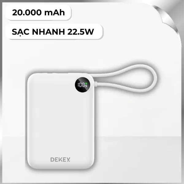 So sánh giá Pin sạc dự phòng Polymer 20000mAh Type-C QC 3.0 22.5W Dekey Power Pioneer P2788 kèm cáp Type-C - Trắng rẻ nhất?