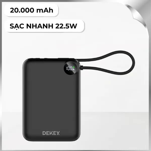 Pin sạc dự phòng Polymer 20000mAh Type-C QC 3.0 22.5W Dekey Power Pioneer P2788 kèm cáp Type-C - Đen - Giá rẻ nhất hôm nay - Ảnh 1