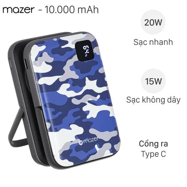 Pin sạc dự phòng Polymer 5000mAh không dây 20W Mazer M-MagAir15-PB - Xanh - Giá rẻ nhất hôm nay - Ảnh 1