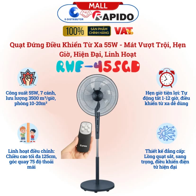 So sánh giá Quạt đứng Rapido 7 cánh RWF-45SGD 55W - Tìm sản phẩm giá rẻ nhất - Ảnh 1