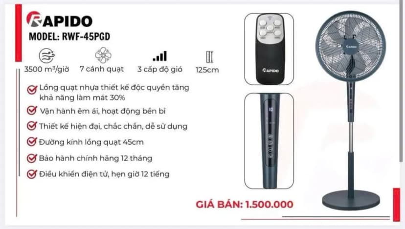 So sánh giá Quạt đứng Rapido 7 cánh RWF-45SGD 55W - Tìm sản phẩm giá rẻ nhất - Ảnh 10