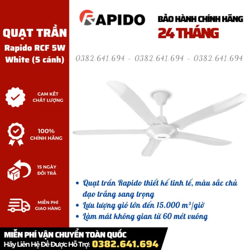 So sánh giá Quạt trần Rapido 5 cánh RCF-5W 100W - Tìm sản phẩm giá rẻ nhất - Ảnh 5