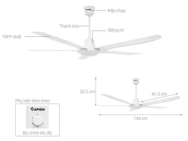 So sánh giá Quạt trần Rapido 5 cánh RCF-5W 100W rẻ nhất? - Ảnh 10
