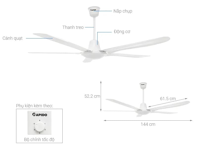 So sánh giá Quạt trần Rapido 5 cánh RCF-5W 100W - Tìm sản phẩm giá rẻ nhất - Ảnh 10