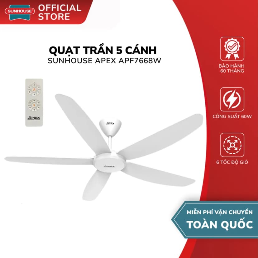 So sánh giá Quạt trần Sunhouse Apex 5 cánh APF7668W 60W - Tìm sản phẩm giá rẻ nhất - Ảnh 14