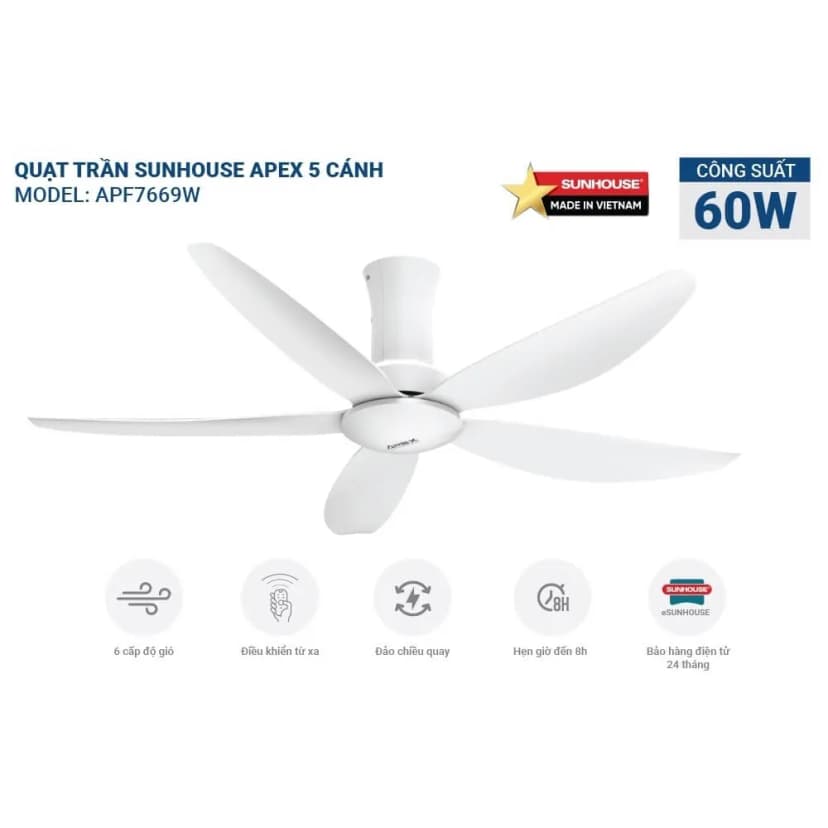 So sánh giá Quạt trần Sunhouse Apex 5 cánh APF7668W 60W - Tìm sản phẩm giá rẻ nhất - Ảnh 15