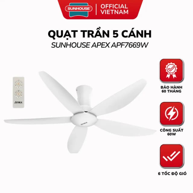So sánh giá Quạt trần Sunhouse Apex 5 cánh APF7669W 60W rẻ nhất? - Ảnh 7