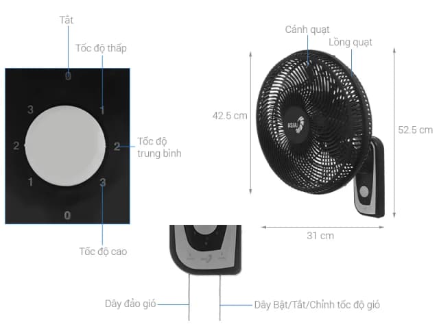 So sánh giá Quạt treo tường Asia 5 cánh VY617090 55W rẻ nhất? - Ảnh 4