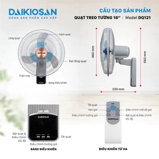 So sánh giá Quạt treo tường Daikiosan 6 cánh DQ121 55W rẻ nhất? - Ảnh 8