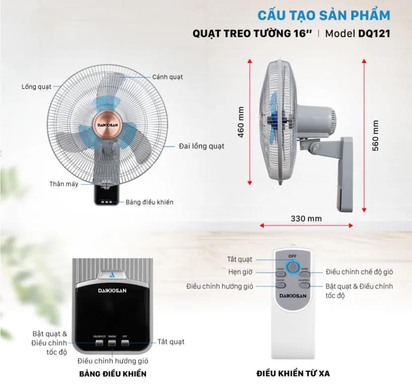 So sánh giá Quạt treo tường Daikiosan 6 cánh DQ122 60W - Tìm sản phẩm giá rẻ nhất - Ảnh 12