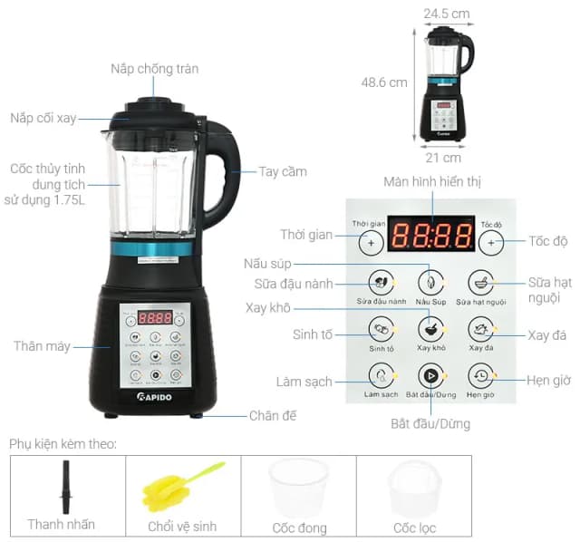 So sánh giá Máy làm sữa hạt đa năng Rapido RHB-1800D rẻ nhất? - Ảnh 7