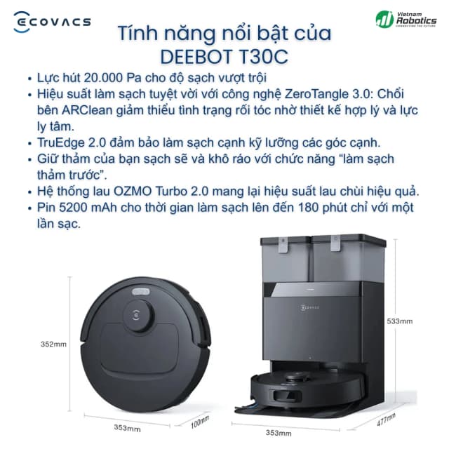 Top 1 so sánh giá Robot hút bụi lau nhà Ecovacs T30C Gen 2 Đen - Tìm sản phẩm giá rẻ nhất - Ảnh 8