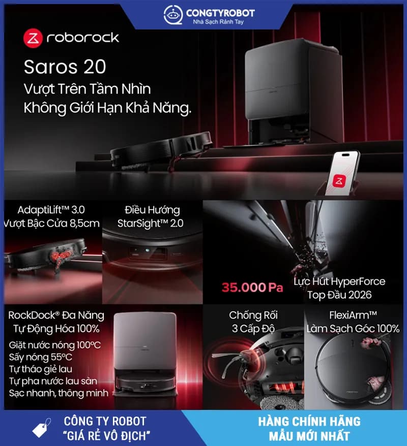 So sánh giá Robot hút bụi lau nhà Roborock Saros 20 Auto (RRE0CPS+EWFD51HRR) - Đen - Tìm sản phẩm giá rẻ nhất - Ảnh 18