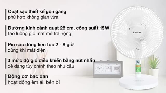 So sánh giá Quạt sạc điện Sunhouse 3 cánh SHD7115 15W rẻ nhất? - Ảnh 4