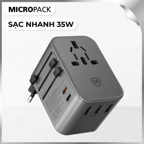 Sạc du lịch 3 cổng USB Type-C PD PPS 35W MicroPack Traveller 35 MTA535 - Giá rẻ nhất hôm nay - Ảnh 1