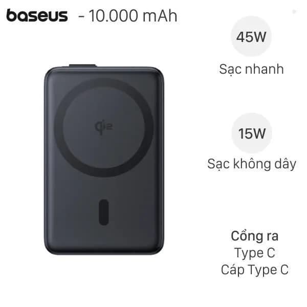 Pin sạc dự phòng 10000mAh Không dây Magnetic Qi2 Type C PD 45W Baseus Nomos PPNMS-1030SC kèm Cáp Type C - Giá rẻ nhất hôm nay - Ảnh 3