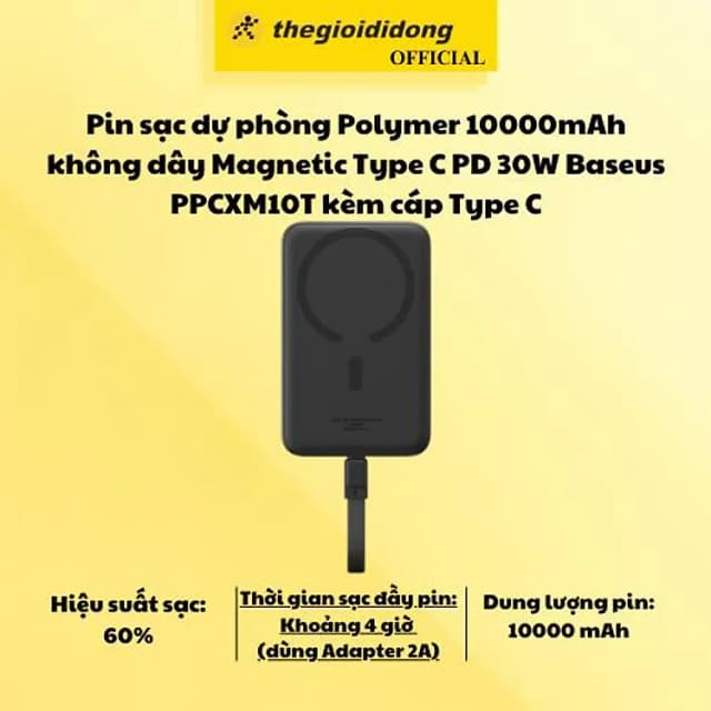 So sánh giá Pin sạc dự phòng Polymer 10000mAh không dây Magnetic Type C PD 30W Baseus PPCXM10T kèm cáp Type C rẻ nhất? - Ảnh 5