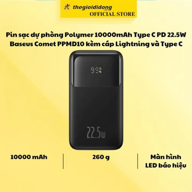 So sánh giá Pin sạc dự phòng Polymer 10000mAh Type C PD 22.5W Baseus Comet PPMD10 kèm cáp Lightning và Type C rẻ nhất? - Ảnh 5