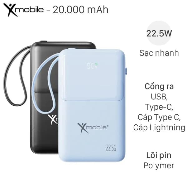 So sánh giá Pin sạc dự phòng Polymer 20000mAh Type C PD QC 3.0 22.5W Xmobile S2032U kèm cáp Lightning và Type C rẻ nhất? - Ảnh 2