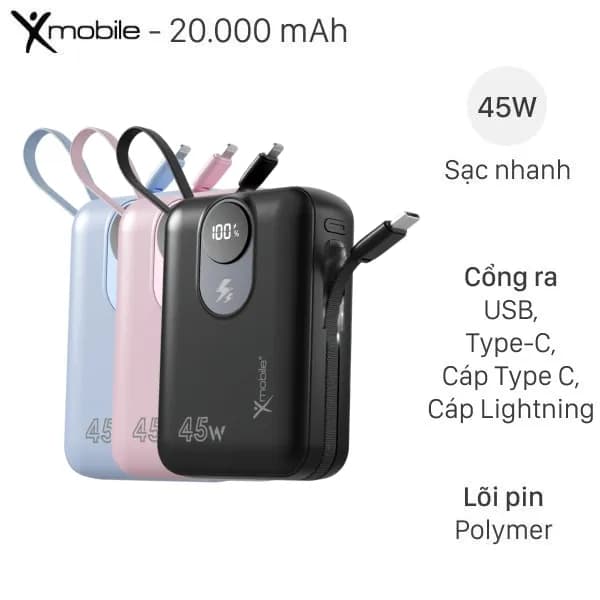 So sánh giá Pin sạc dự phòng Polymer 20000mAh Type C PD QC 3.0 22.5W Xmobile S2032U kèm cáp Lightning và Type C rẻ nhất? - Ảnh 15