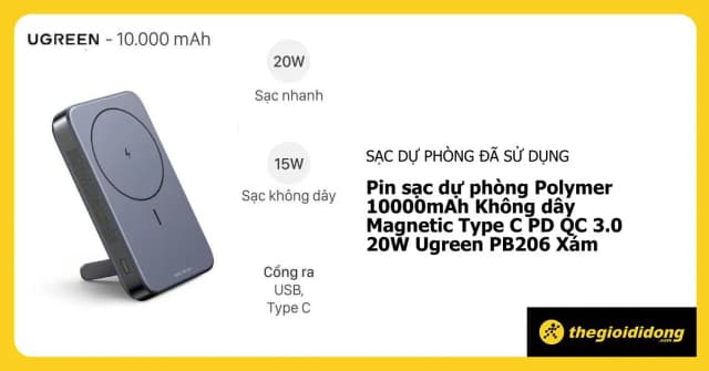 So sánh giá Pin sạc dự phòng Polymer 10000mAh Không dây Magnetic Type C PD QC 3.0 20W Ugreen PB206 rẻ nhất? - Ảnh 5