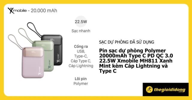 So sánh giá Pin sạc dự phòng Polymer 20000mAh Type C PD QC 3.0 22.5W Xmobile MH811 kèm Cáp Lightning và Type C rẻ nhất? - Ảnh 16