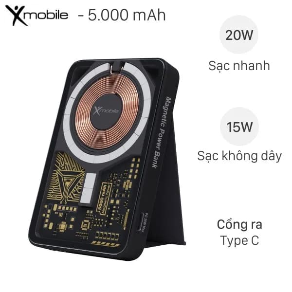So sánh giá Pin sạc dự phòng Polymer 5000mAh không dây Magnetic Type C PD 20W Xmobile DS611 rẻ nhất?