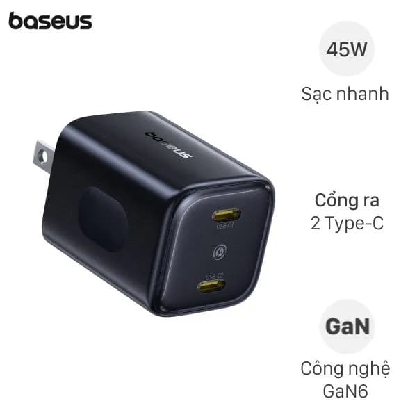 Sạc nhanh 2 cổng Type-C PD GaN6 Pro 45W Baseus PicoGo AN13 E0121G - Giá rẻ nhất hôm nay - Ảnh 1