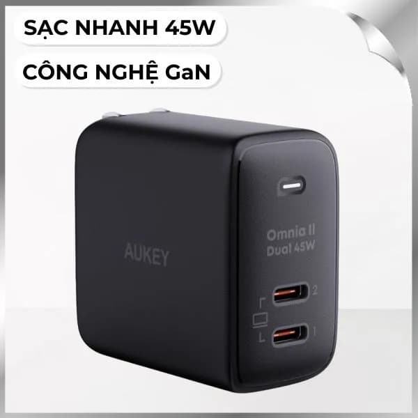 Sạc nhanh 2 cổng Type-C PD 45W Aukey PA-B4T Omnia - Đen - Giá rẻ nhất hôm nay - Ảnh 1