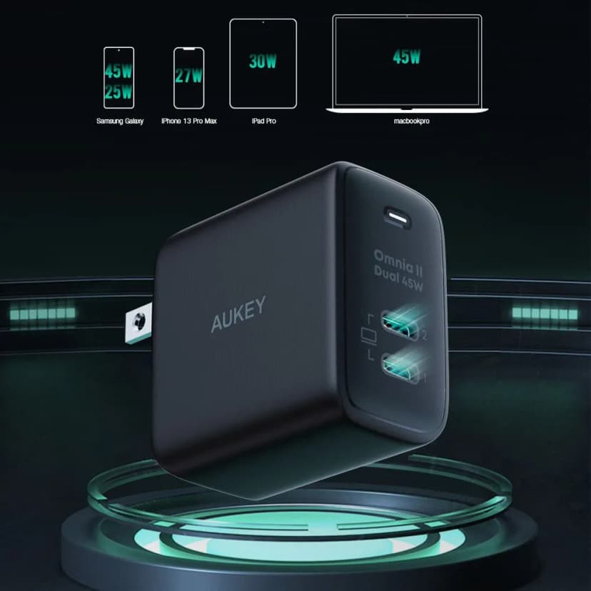 Sạc nhanh 2 cổng Type-C PD 45W Aukey PA-B4T Omnia - Đen - Giá rẻ nhất hôm nay - Ảnh 2