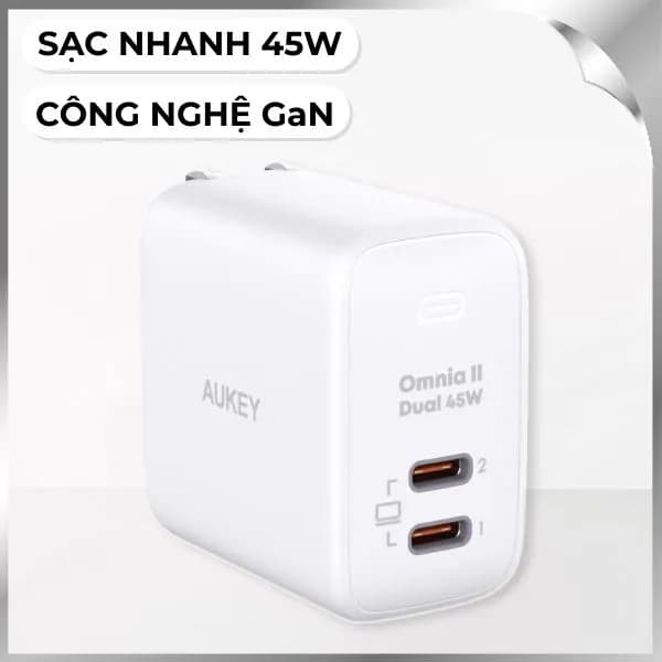 Sạc nhanh 2 cổng Type-C PD 45W Aukey PA-B4T Omnia - Trắng - Ảnh 8