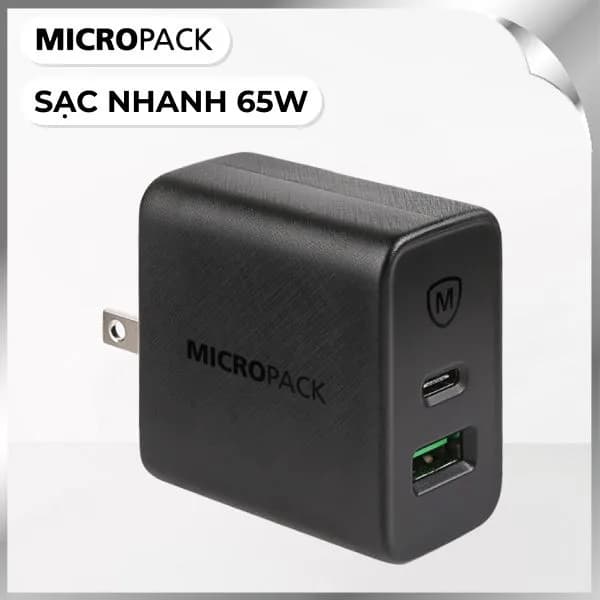 Sạc nhanh 2 cổng USB Type-C QC PD 65W MicroPack Power Server 65 MWC265PD - Giá rẻ nhất hôm nay - Ảnh 1