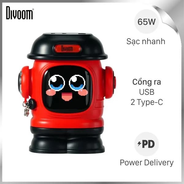 Sạc nhanh 2 cổng USB Type C QC4.0 GaN 65W Divoom Dipow-65 Red - Giá rẻ nhất hôm nay - Ảnh 1