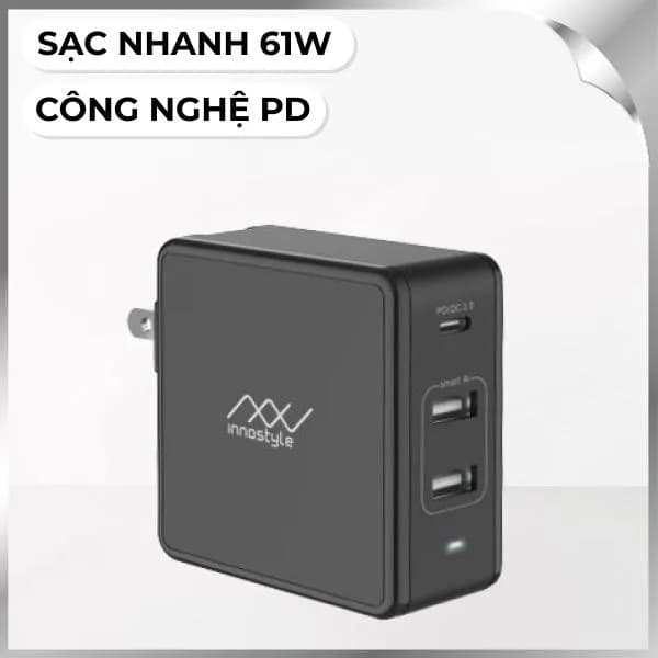 Sạc nhanh 3 cổng Type-C PD 61W Innostyle Gomax Plus IC73-3PDBLK - Giá rẻ nhất hôm nay - Ảnh 1