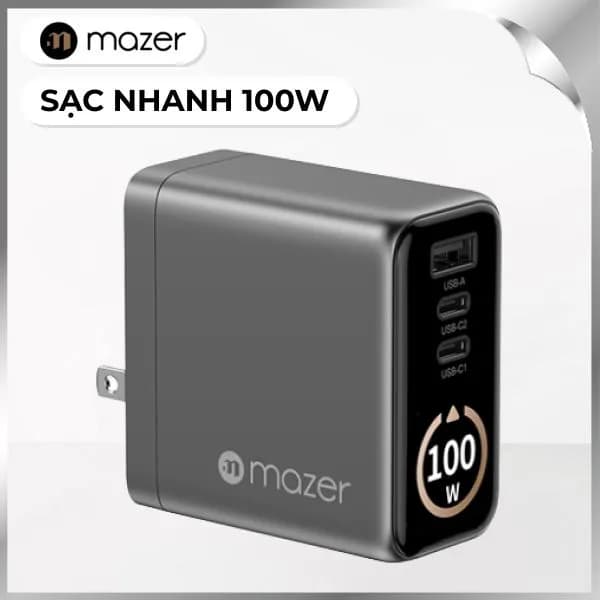 Sạc nhanh 3 cổng USB Type-C PD GaN 100W Mazer M-Ai-G100W-V7-BG - Ảnh 2