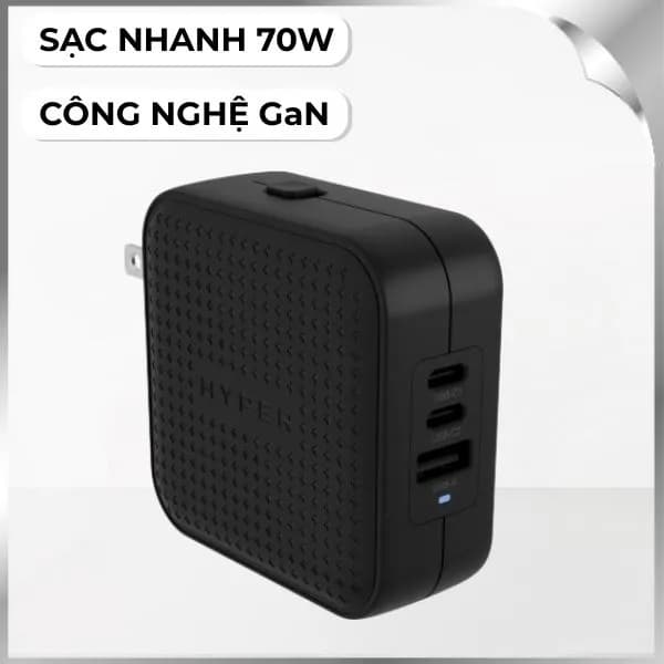Sạc nhanh 3 cổng USB Type-C PD QC 3.0 GaN 70W HyperJuice HJ1003WHWWGL - Đen - Giá rẻ nhất hôm nay - Ảnh 1